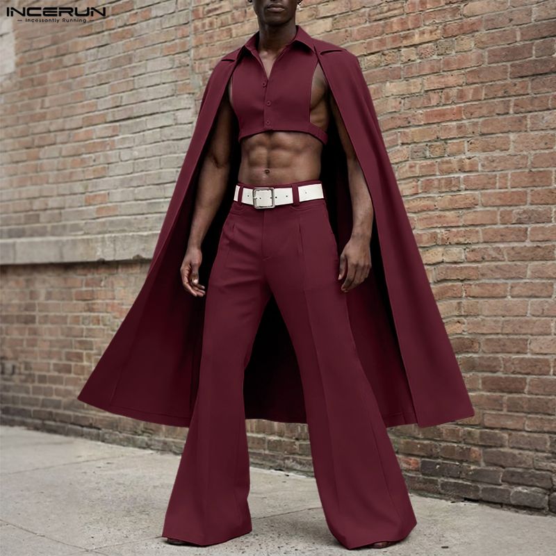 Men'S Fashion For 2026 - Мужской комплект INCERUN: однотонная рубашка-пончо без