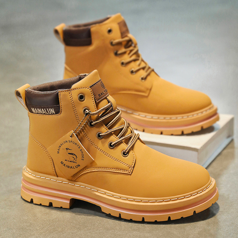 Men'S Fashion Footwear - Классические мужские высокие ботинки, желтые кожаные