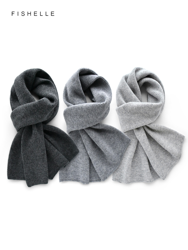 Men Scarf Wool - Серый однотонный кашемировый шарф, зимние мужские