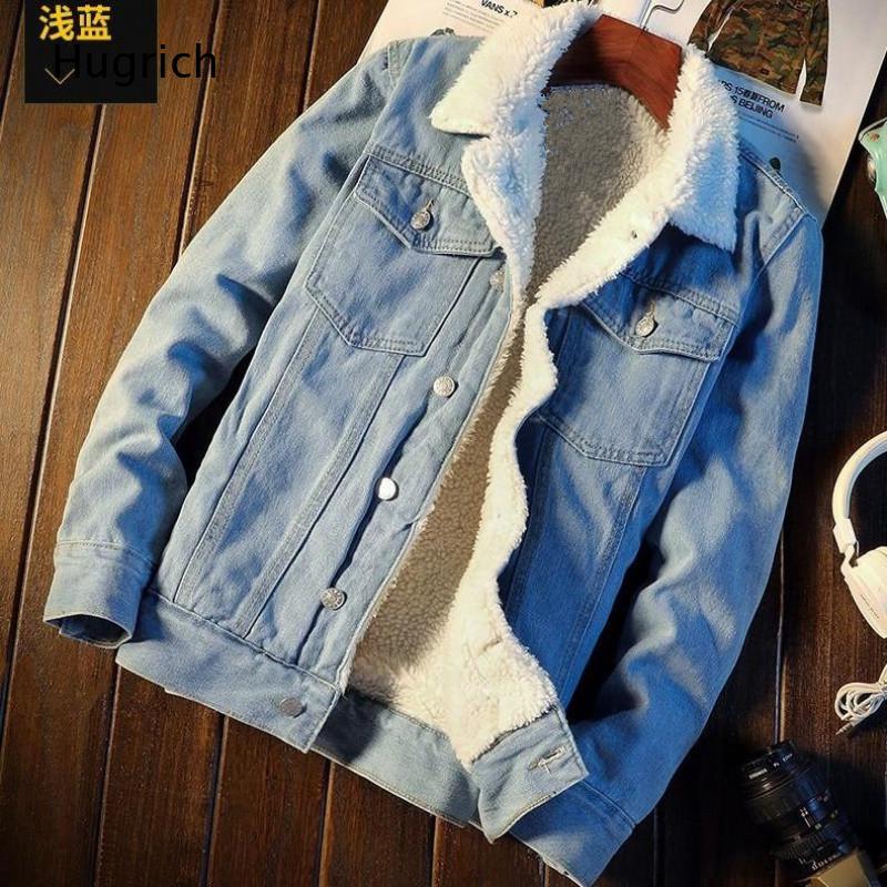 Sherpa Jacket Fleece - Мужская теплая зимняя джинсовая куртка-тракер светло-голубого